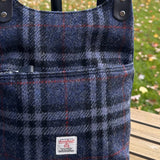 Blue Black and Grey Tartan with Red Overcheck Harris Tweed® and Dark Navy Waxed Canvas back with Solid Brass Hardware Harris Tweed® Eastport Backpack squirescanvascreations.com