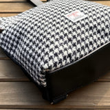Black and White Houndstooth Harris Tweed® and Black Waxed Canvas back with Solid Brass Hardware Harris Tweed® Eastport Backpack squirescanvascreations.com