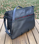 Black Slim Leather Fairhaven Crossbody with Matt Black Hardware and Black Italian Venchetta Leather Strap SquiresCanvasCreatons.com