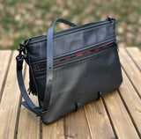 Black Slim Leather Fairhaven Crossbody with Matt Black Hardware and Black Italian Venchetta Leather Strap SquiresCanvasCreatons.com