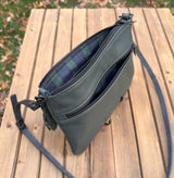 Forest Green Slim Leather Fairhaven Crossbody with Matt Black Hardware and Black Italian Venchetta Leather Strap SquiresCanvasCreatons.com