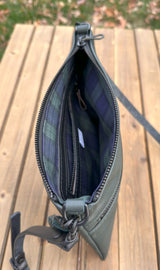 Forest Green Slim Leather Fairhaven Crossbody with Matt Black Hardware and Black Italian Venchetta Leather Strap SquiresCanvasCreatons.com