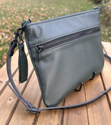 Forest Green Slim Leather Fairhaven Crossbody with Matt Black Hardware and Black Italian Venchetta Leather Strap SquiresCanvasCreatons.com