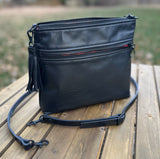 Black Leather Fairhaven Crossbody with Matt Black Hardware and Black Italian Venchetta Leather Strap SquiresCanvasCreations.com
