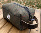 Green Twill with Black and Red Overchecks Harris Tweed® Chesapeake Dopp Kit with South Street Leather Handle and Antique Brass Hardware SquiresCanvasCreations.com