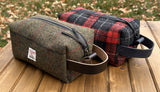 Harris Tweed® Chesapeake Dopp Kit with Leather Handle and Antique Brass Hardware SquiresCanvasCreations.com