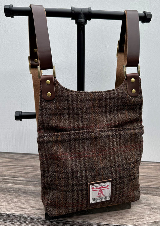 Brown and Grey Check with Rust Orange & Red Overcheck Harris Tweed® Eastport Backpack SquiresCanvasCreations