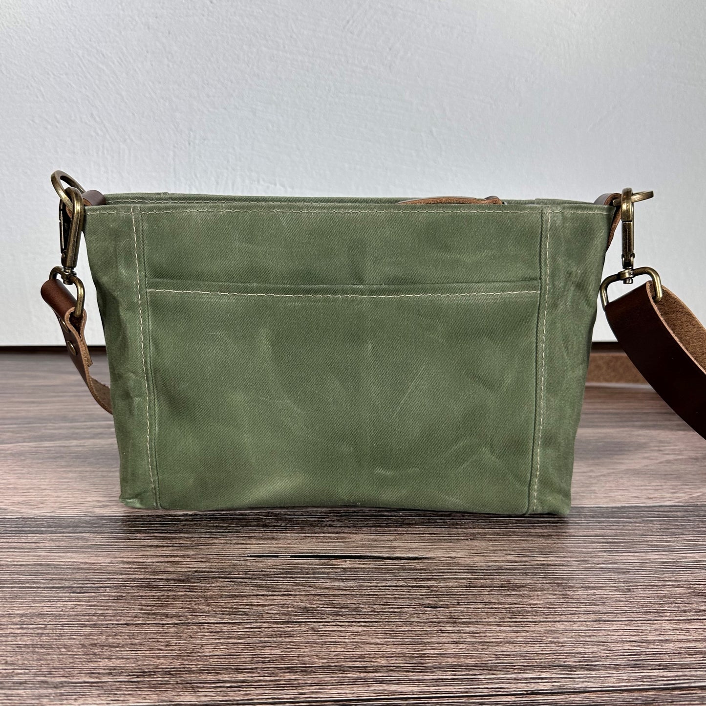 Parish Creek Crossbody Sage Waxed Twill & Toasted Wheat Leather with Antique Brass Hardware squirescanvascreations.com