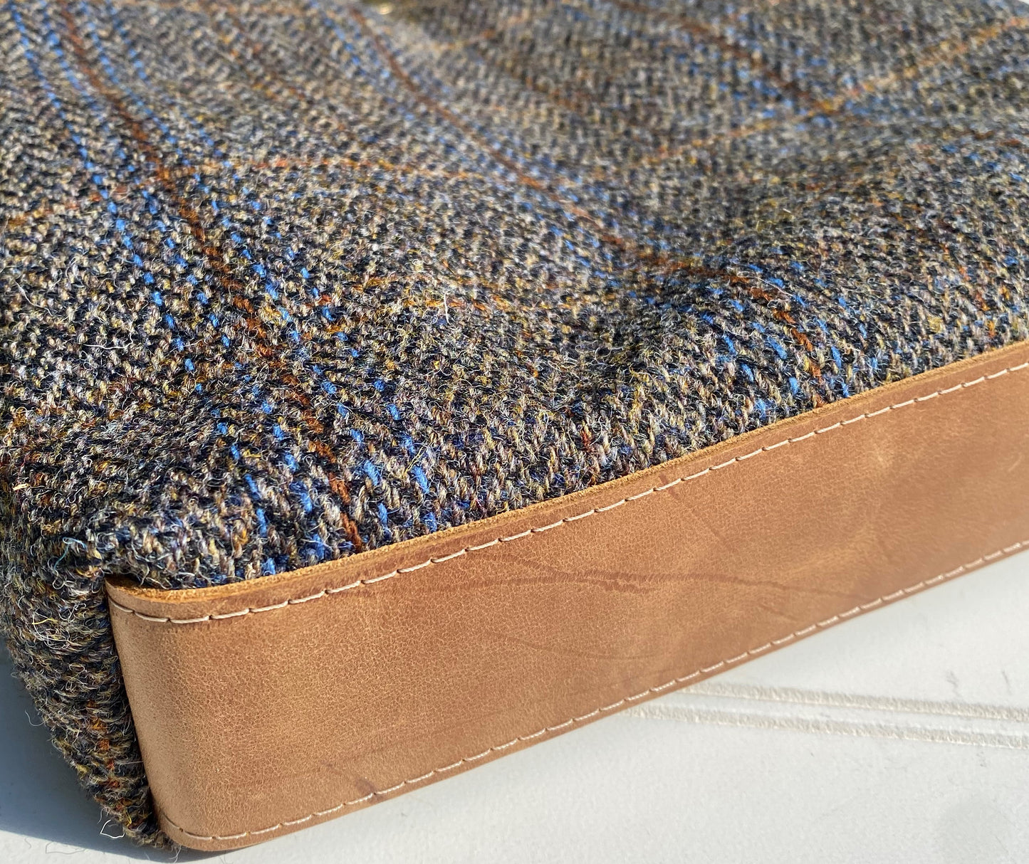 Green and Blue Herringbone with Rust Overcheck Harris Tweed® Tote SquiresCanvasCreations