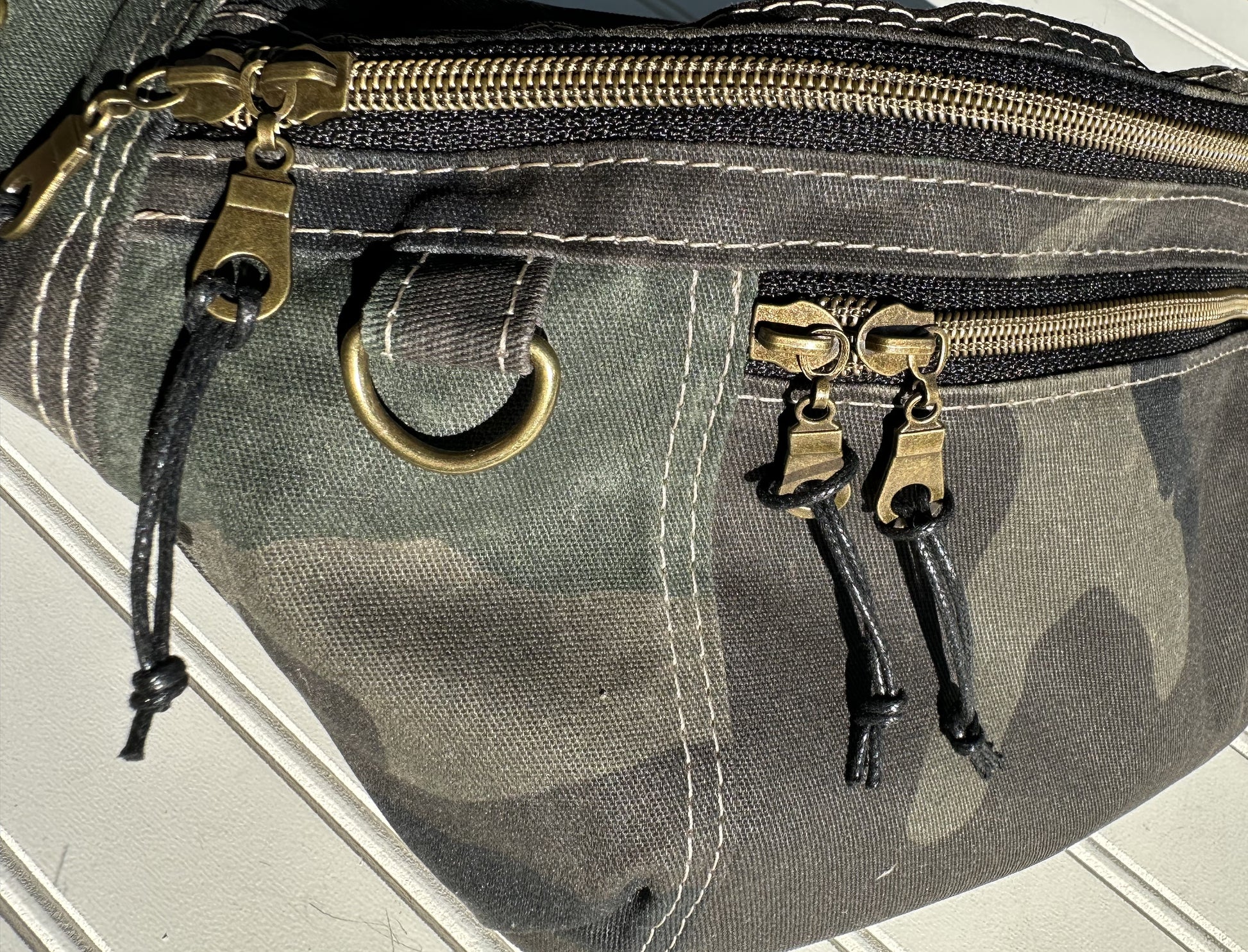 Camo Waxed Canvas Antique Brass Hardware Jib Hip Bag Sling squirescanvascreations