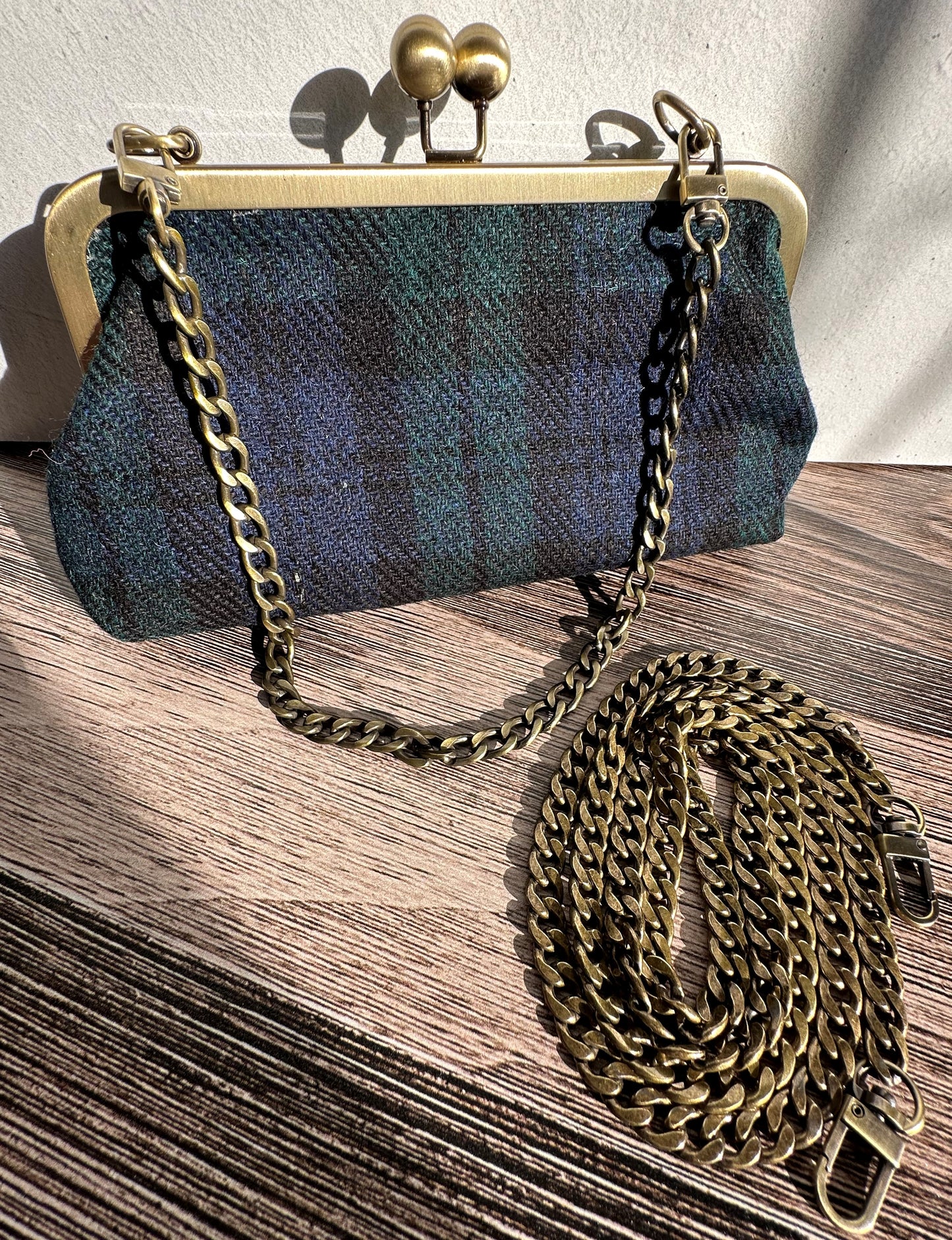 Black Watch Harris Tweed® with Bronze Kiss Lock and Chain Smith Island Purse SquiresCanvasCreations