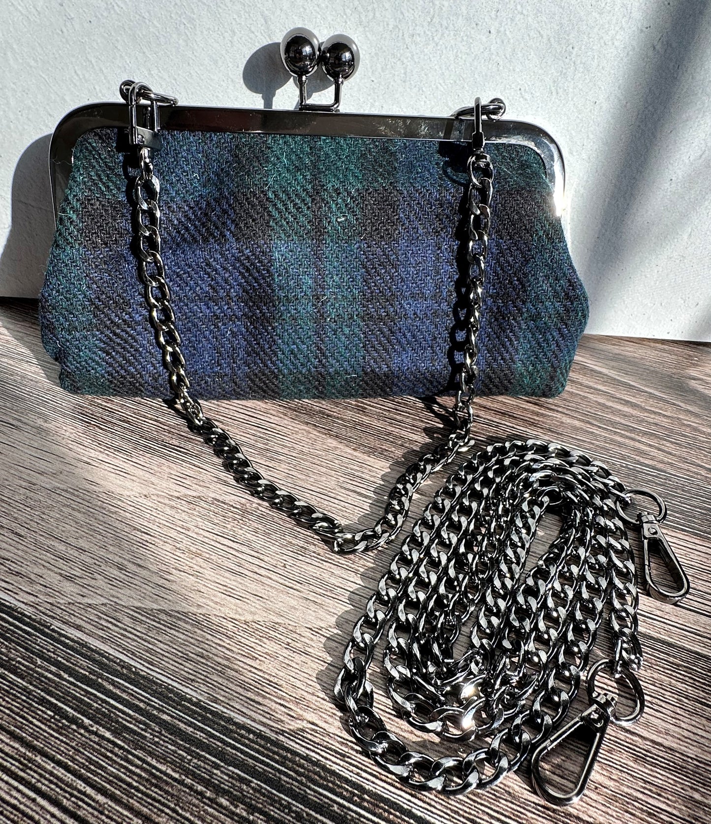Black Watch Harris Tweed® with Bronze Kiss Lock and Chain Smith Island Purse SquiresCanvasCreations