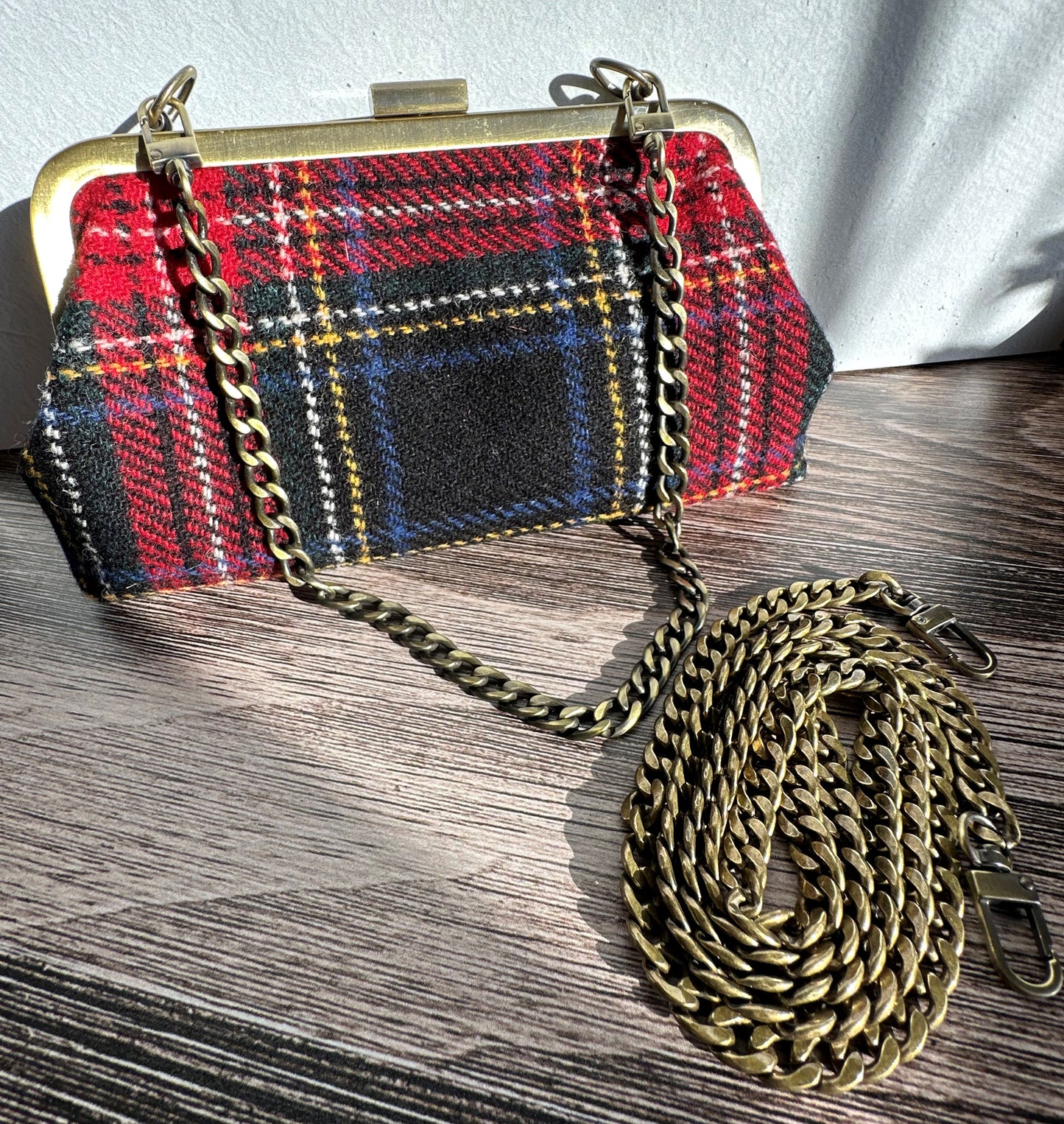 Stewart Plaid Harris Tweed® with Bronze Rectangle Closure and Chain Smith Island Purse SquiresCanvasCreations