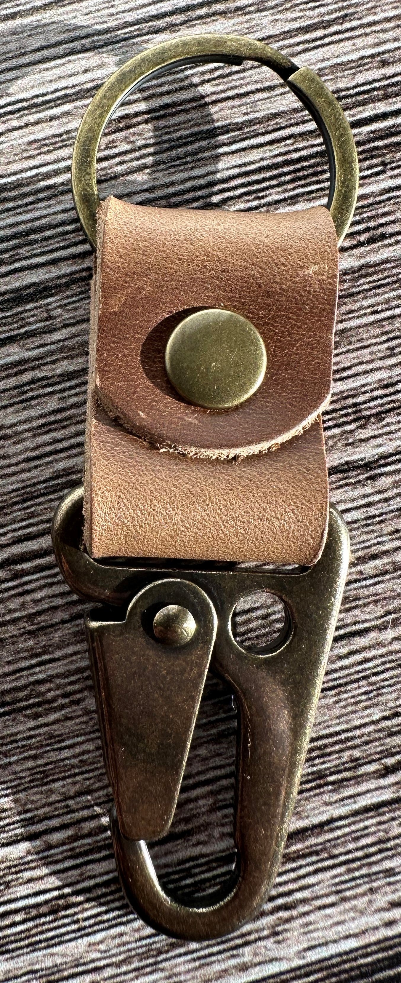 Toasted Wheat Leather Antique Brass Lever Keychain SquiresCanvasCreations