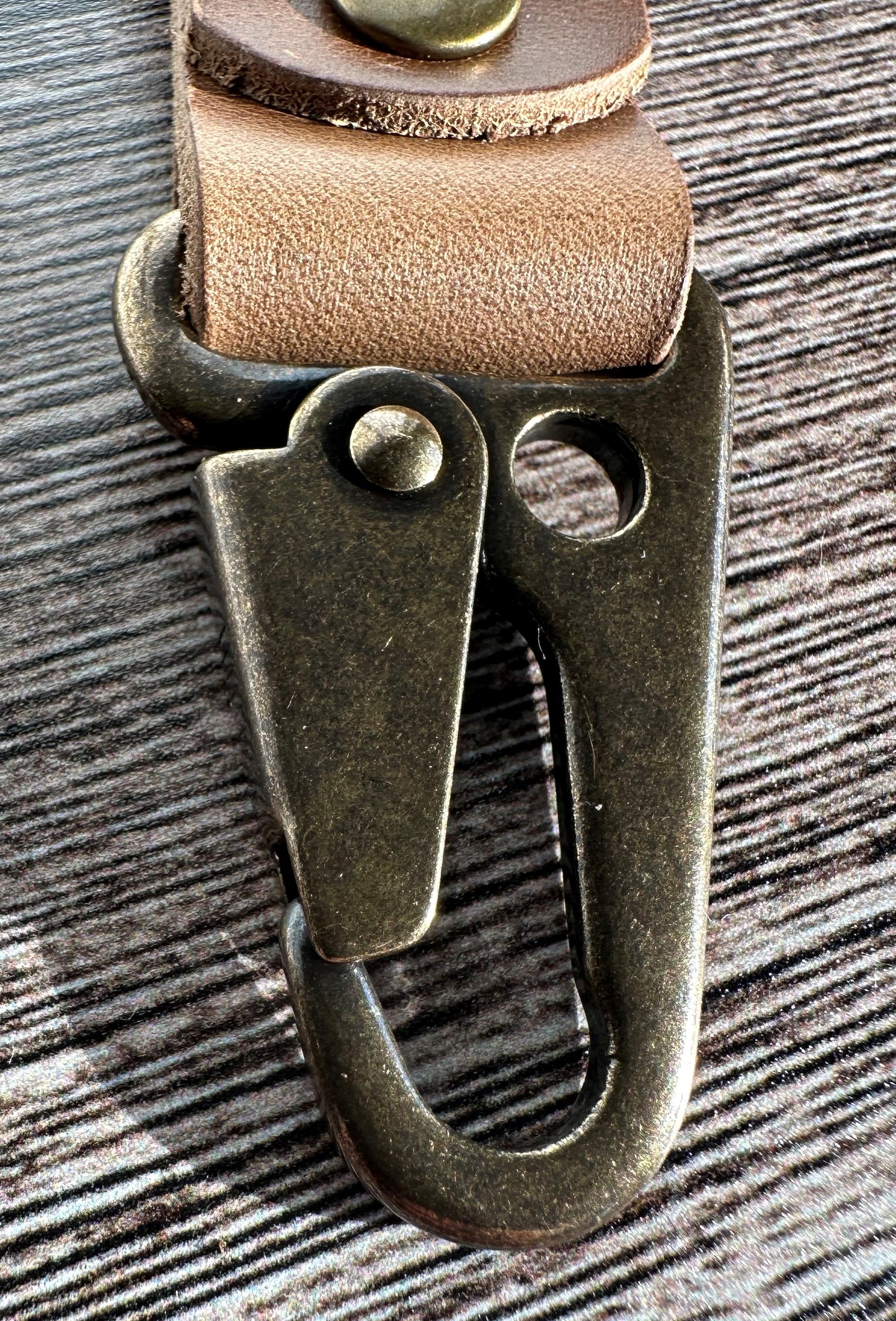 Toasted Wheat Leather Antique Brass Lever Keychain SquiresCanvasCreations