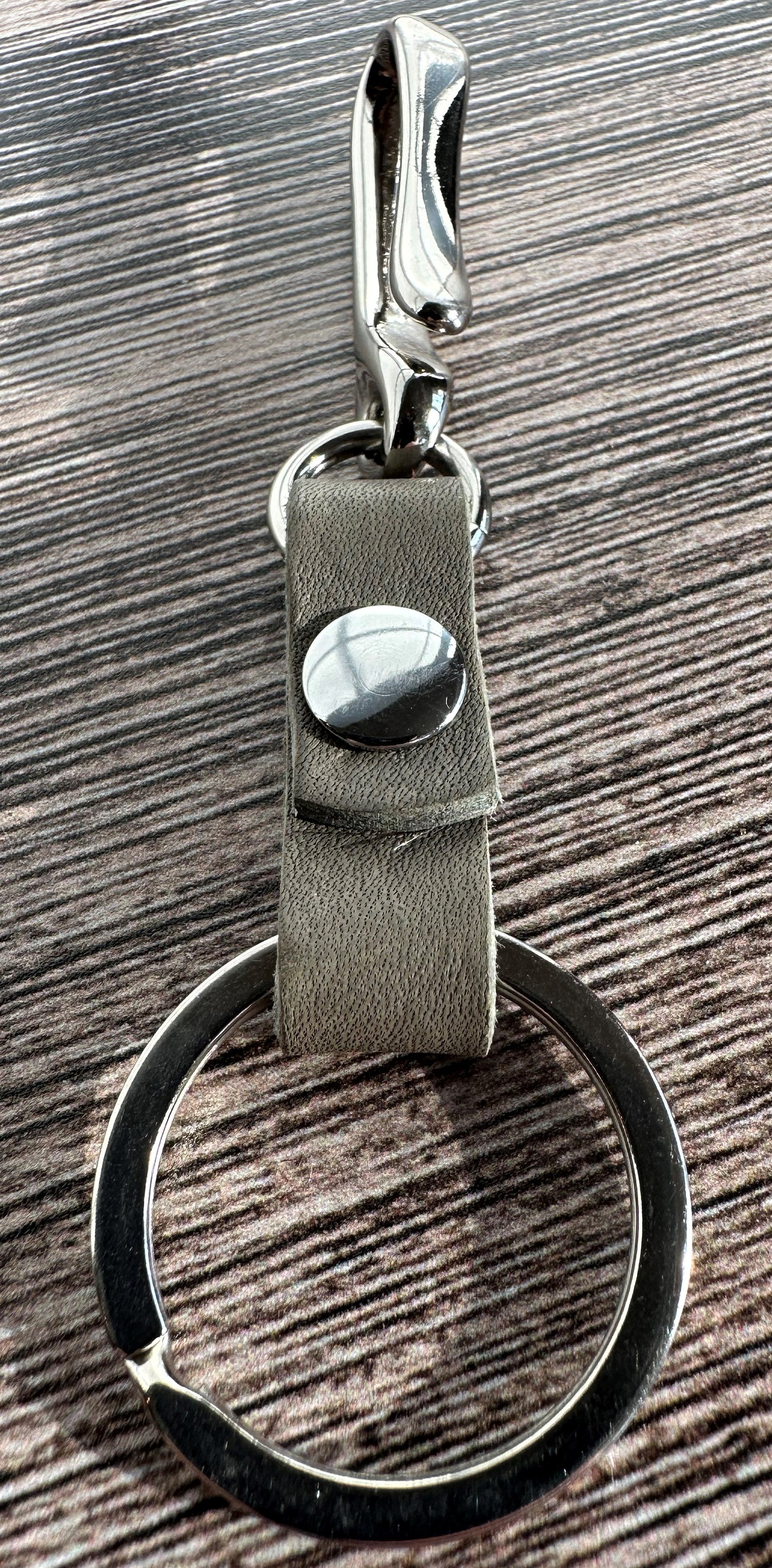 Gray Leather with Nickel Japanese Hook Nippon Keychain SquiresCanvasCreations
