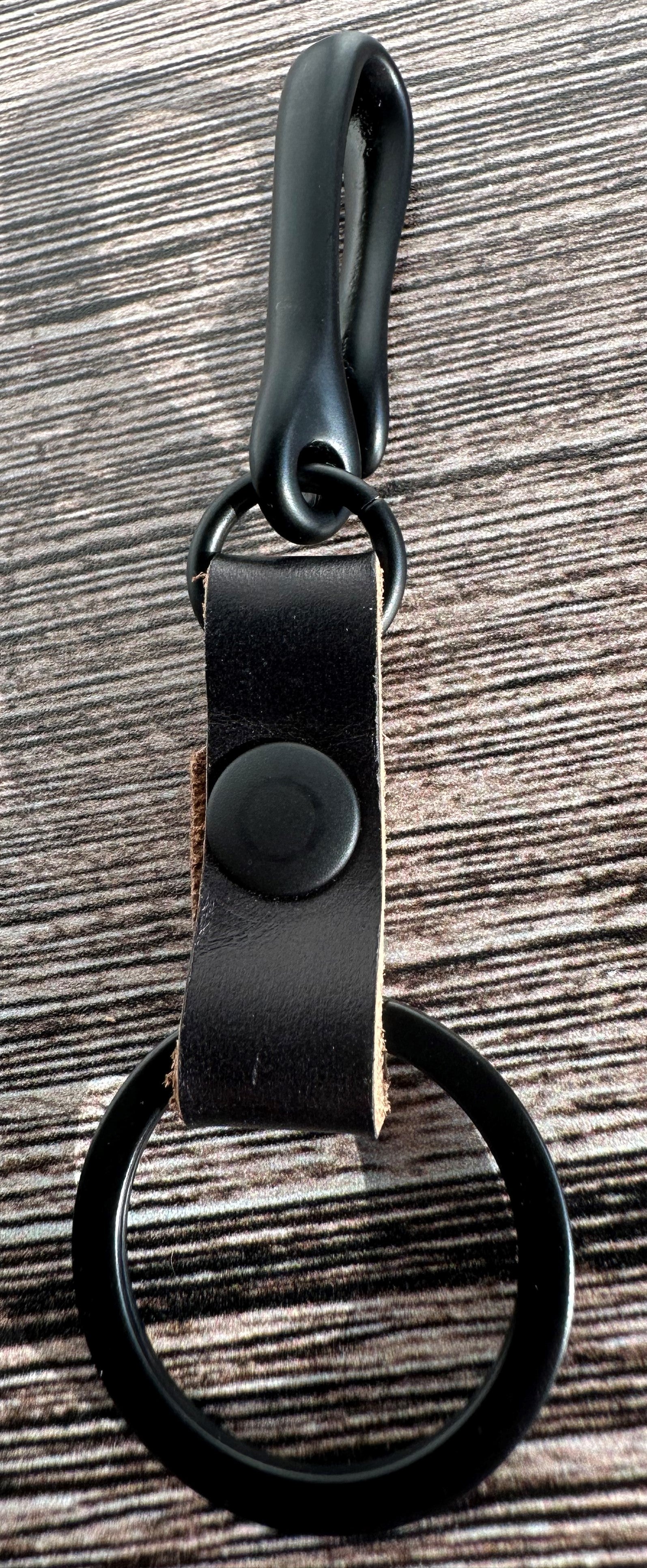 Black Leather with Black Matte Japanese Hook Nippon Keychain SquiresCanvasCreations