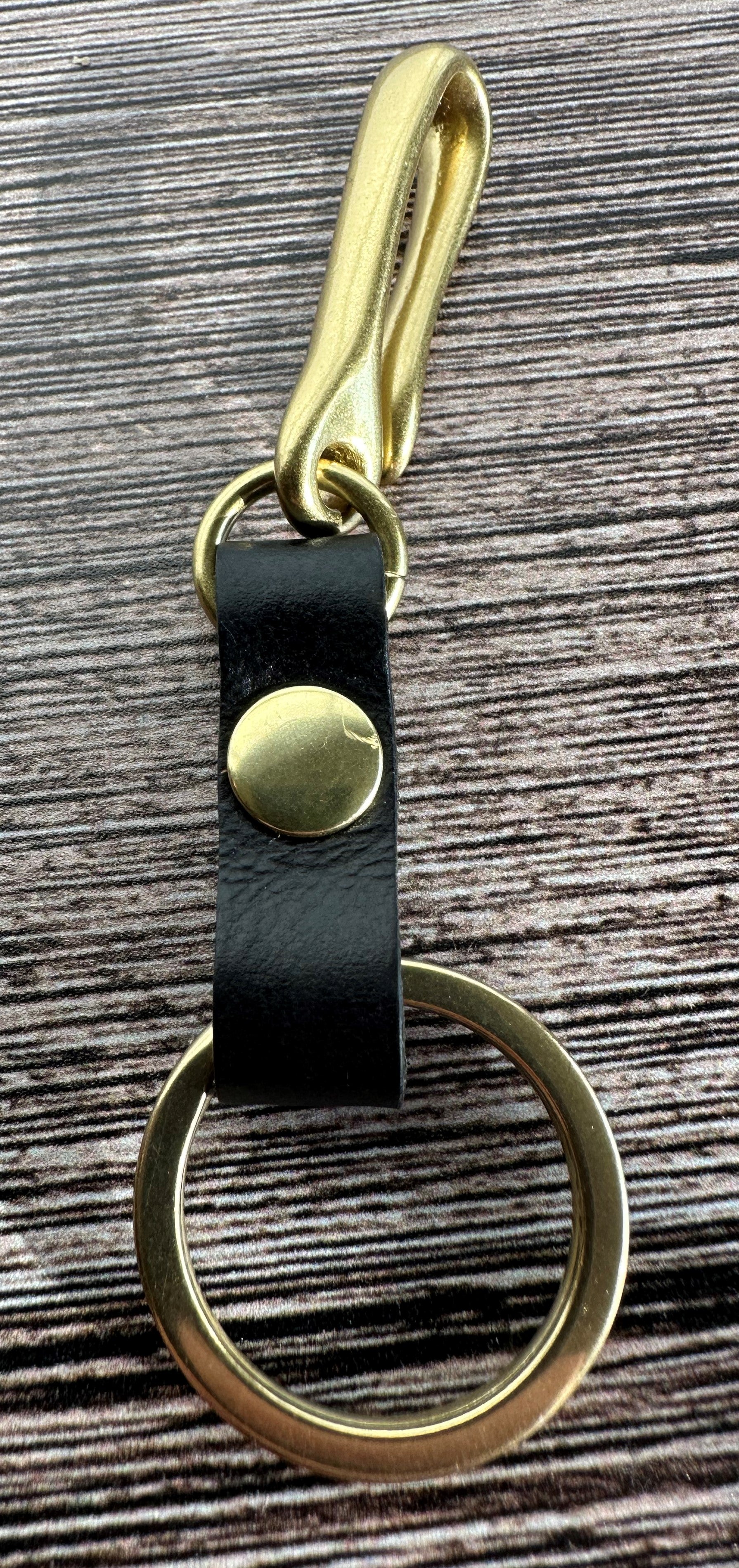 Black Leather with Brass Japanese Hook Nippon Keychain SquiresCanvasCreations