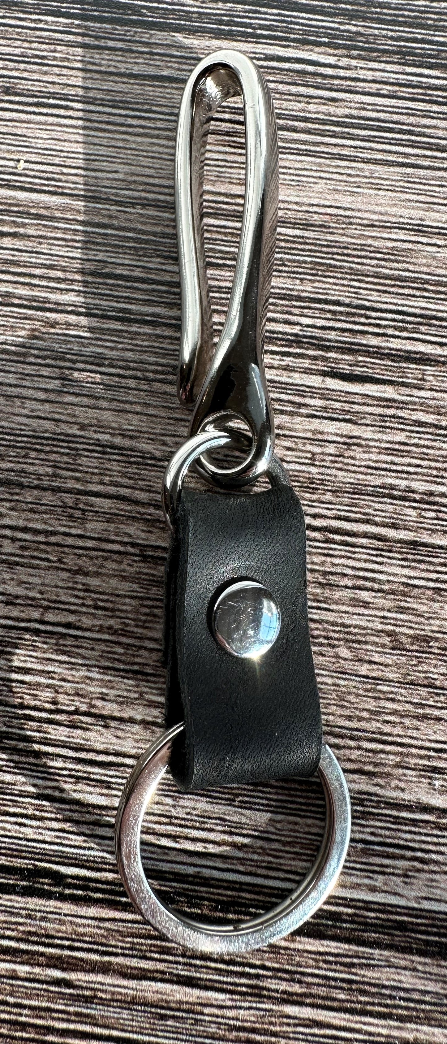 Black Leather with Nickel Japanese Hook Nippon Keychain SquiresCanvasCreations