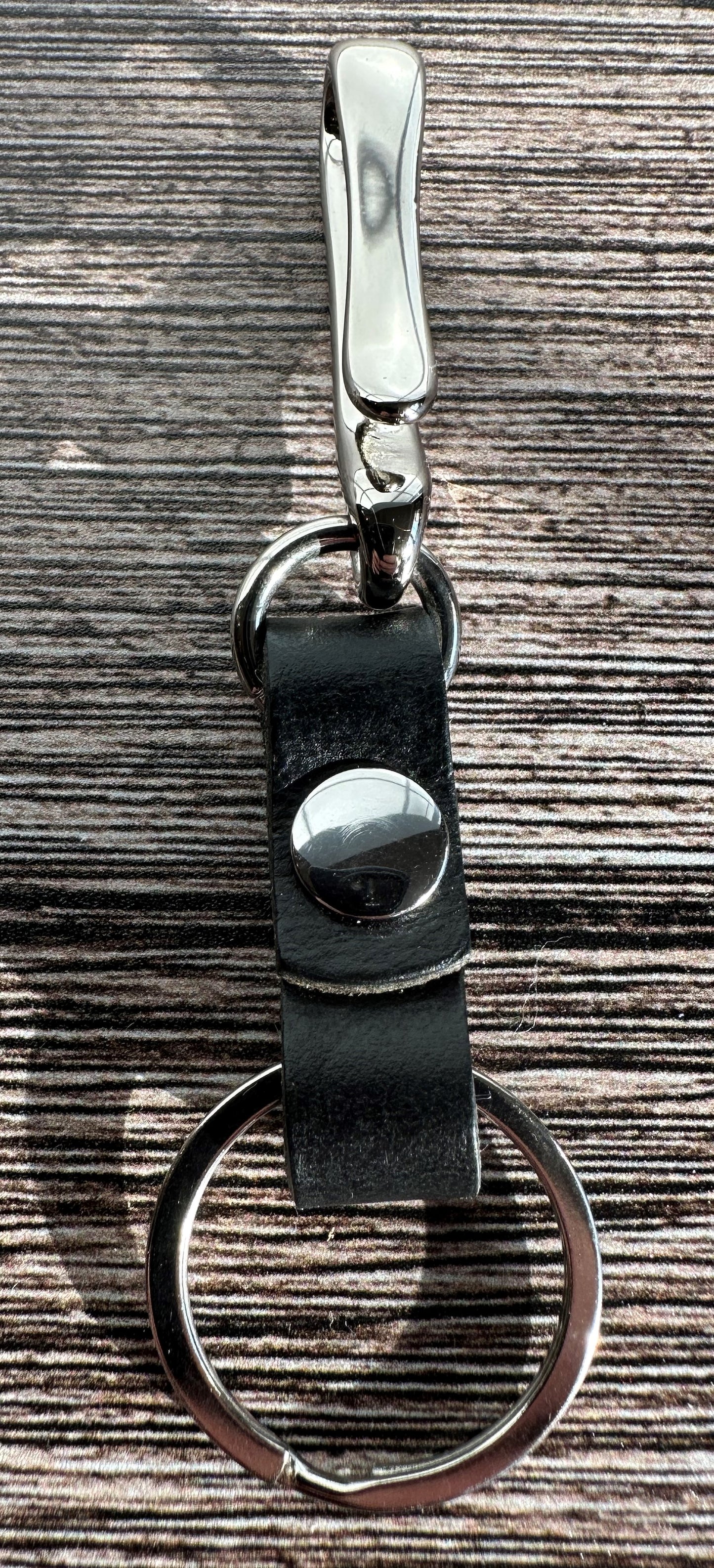 Black Leather with Nickel Japanese Hook Nippon Keychain SquiresCanvasCreations