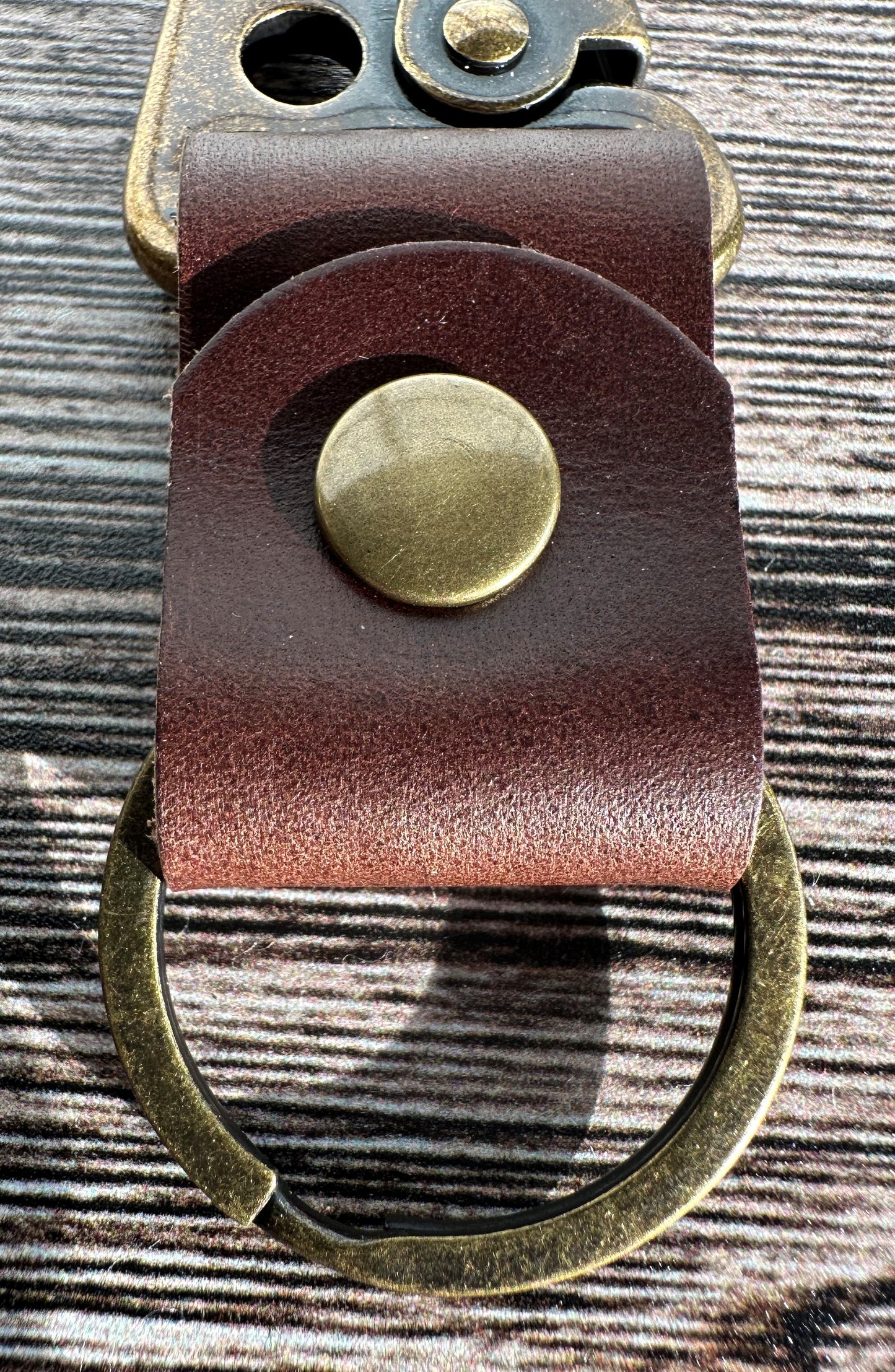 South Street Wheat Leather Antique Brass Lever Keychain SquiresCanvasCreations