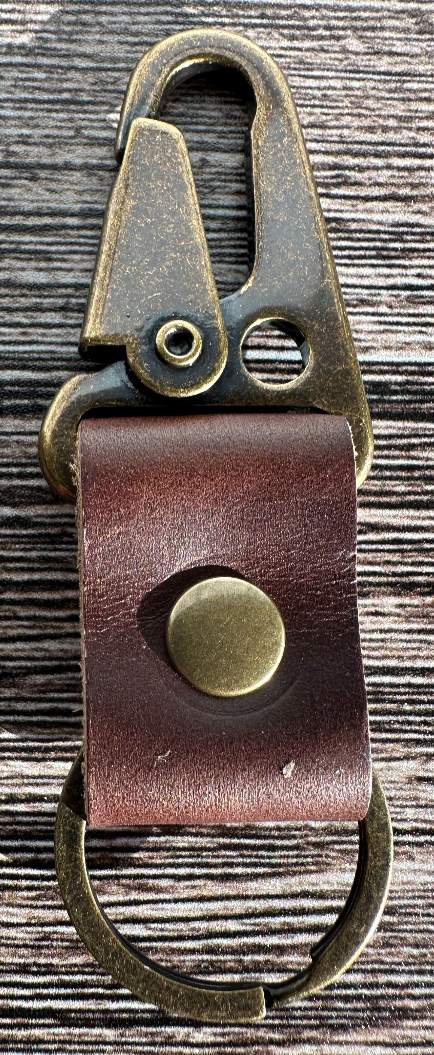 South Street Wheat Leather Antique Brass Lever Keychain SquiresCanvasCreations