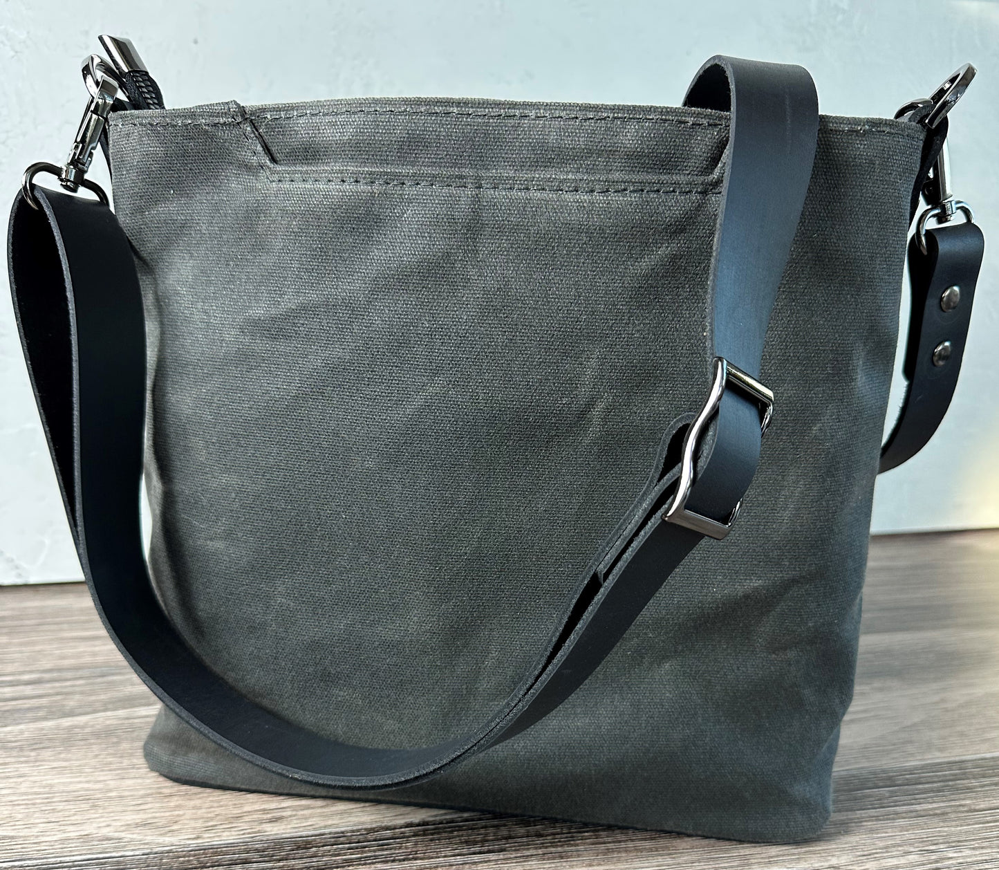 Grey Waxed Canvas Black Leather with Gun Metal Hardware Bayside Hobo Bag squirescanvascreations