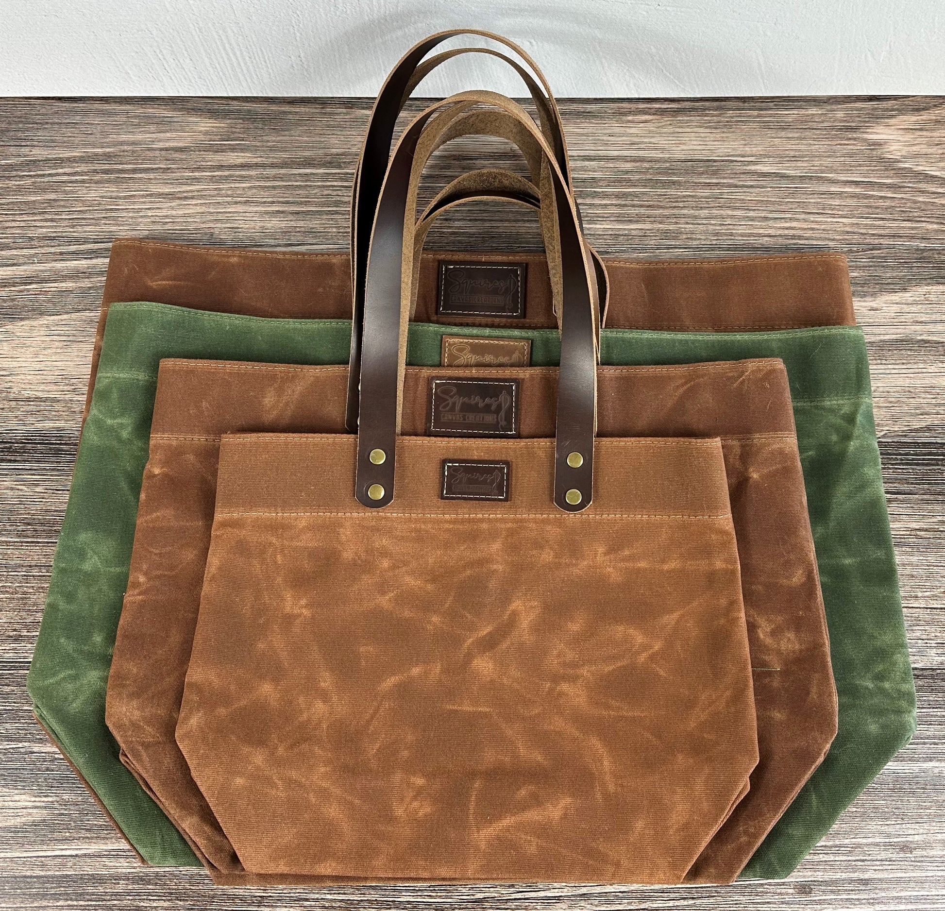 Waxed Canvas with Leather with Antique Brass Hardware Chesapeake Market Tote squirescanvascreations