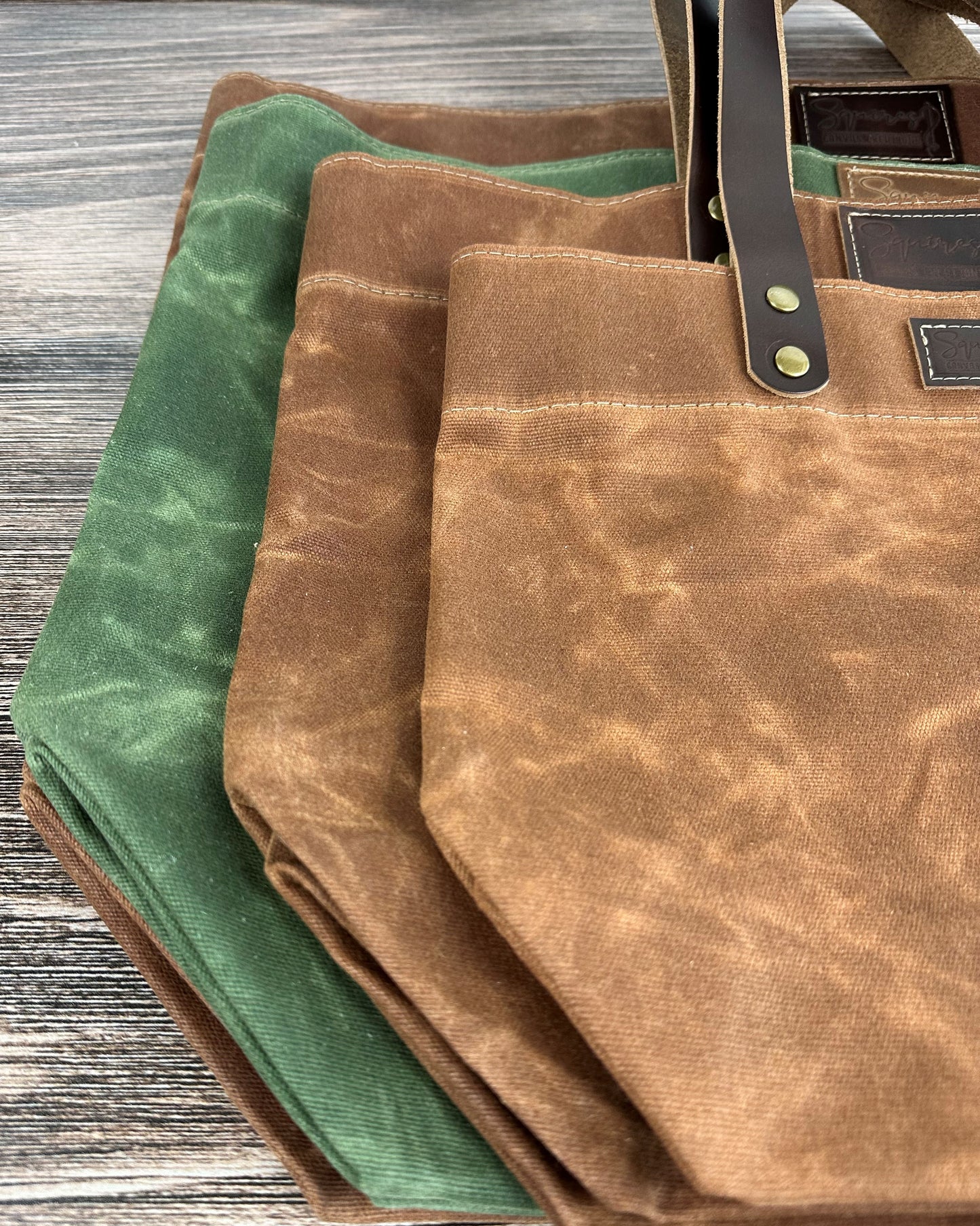 Waxed Canvas with Leather with Antique Brass Hardware Chesapeake Market Tote squirescanvascreations