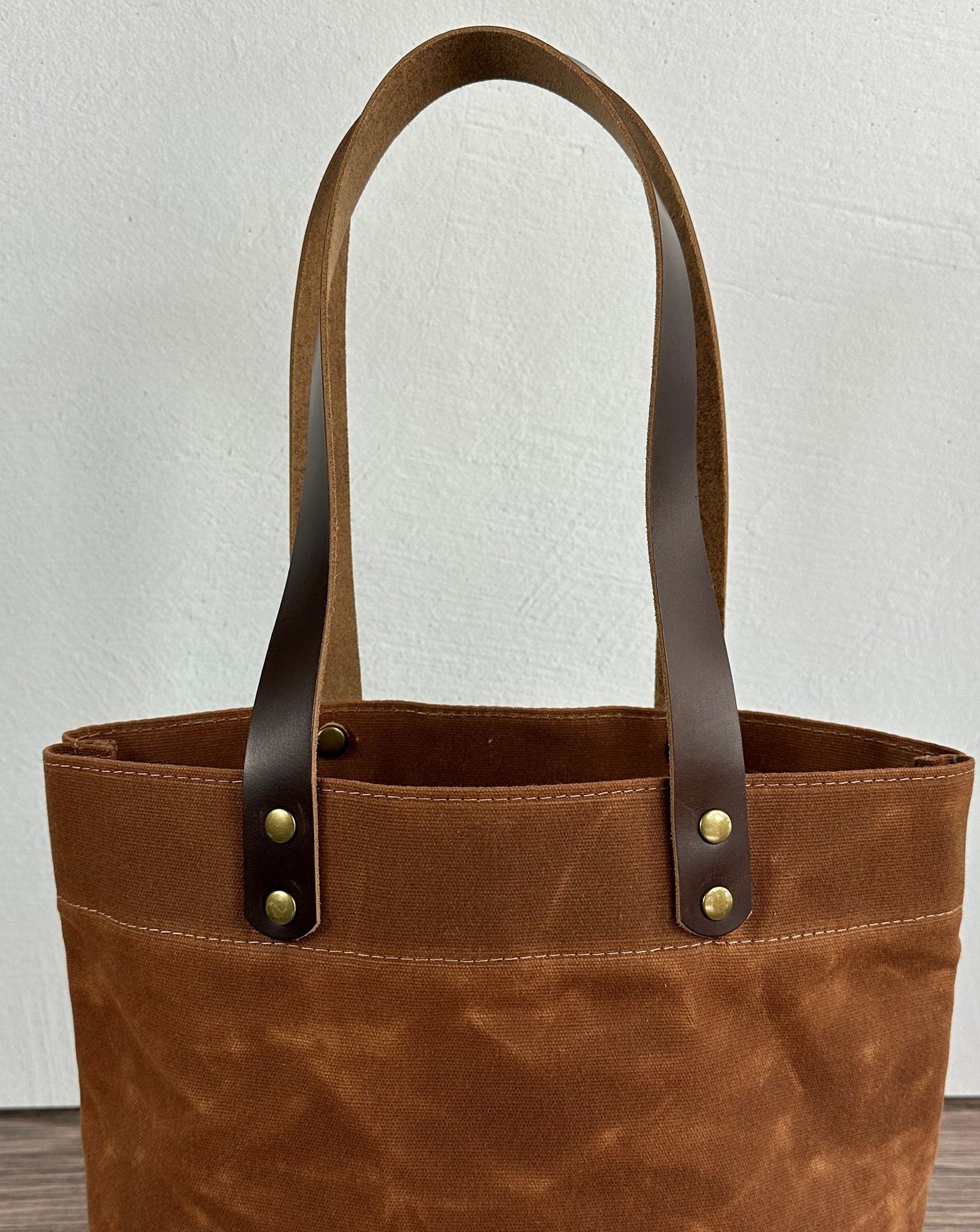 Saddle Waxed Canvas Wheat Leather with Antique Brass Hardware Chesapeake Market Tote squirescanvascreations