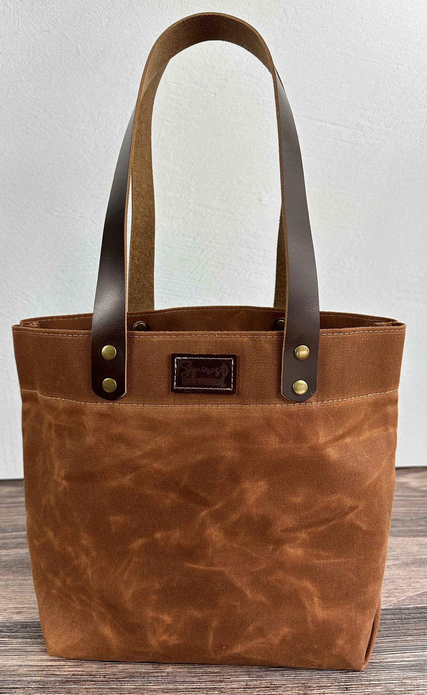 Saddle Waxed Canvas Wheat Leather with Antique Brass Hardware Chesapeake Market Tote squirescanvascreations