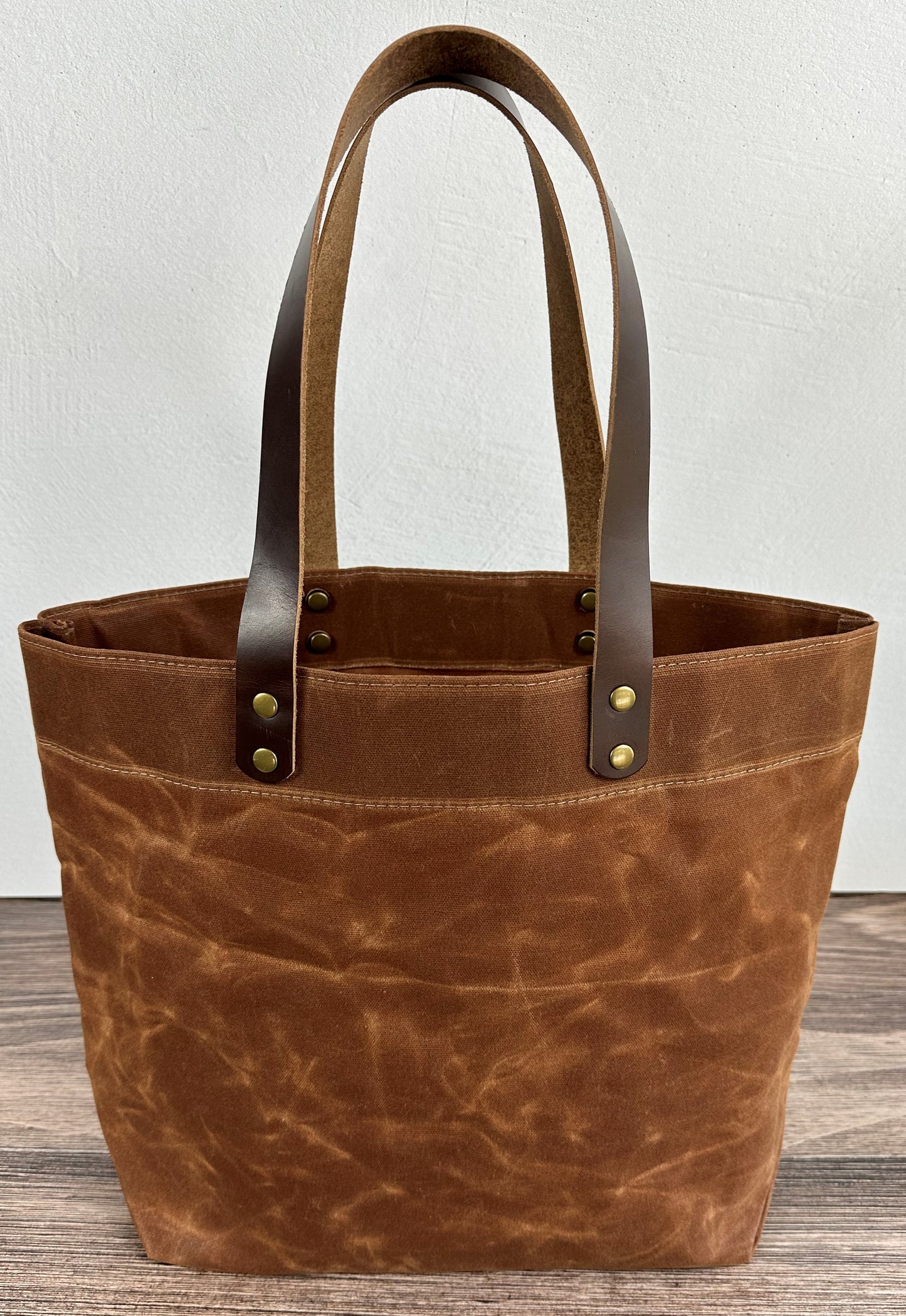 Saddle Waxed Canvas Wheat Leather with Antique Brass Hardware Chesapeake Market Tote squirescanvascreations