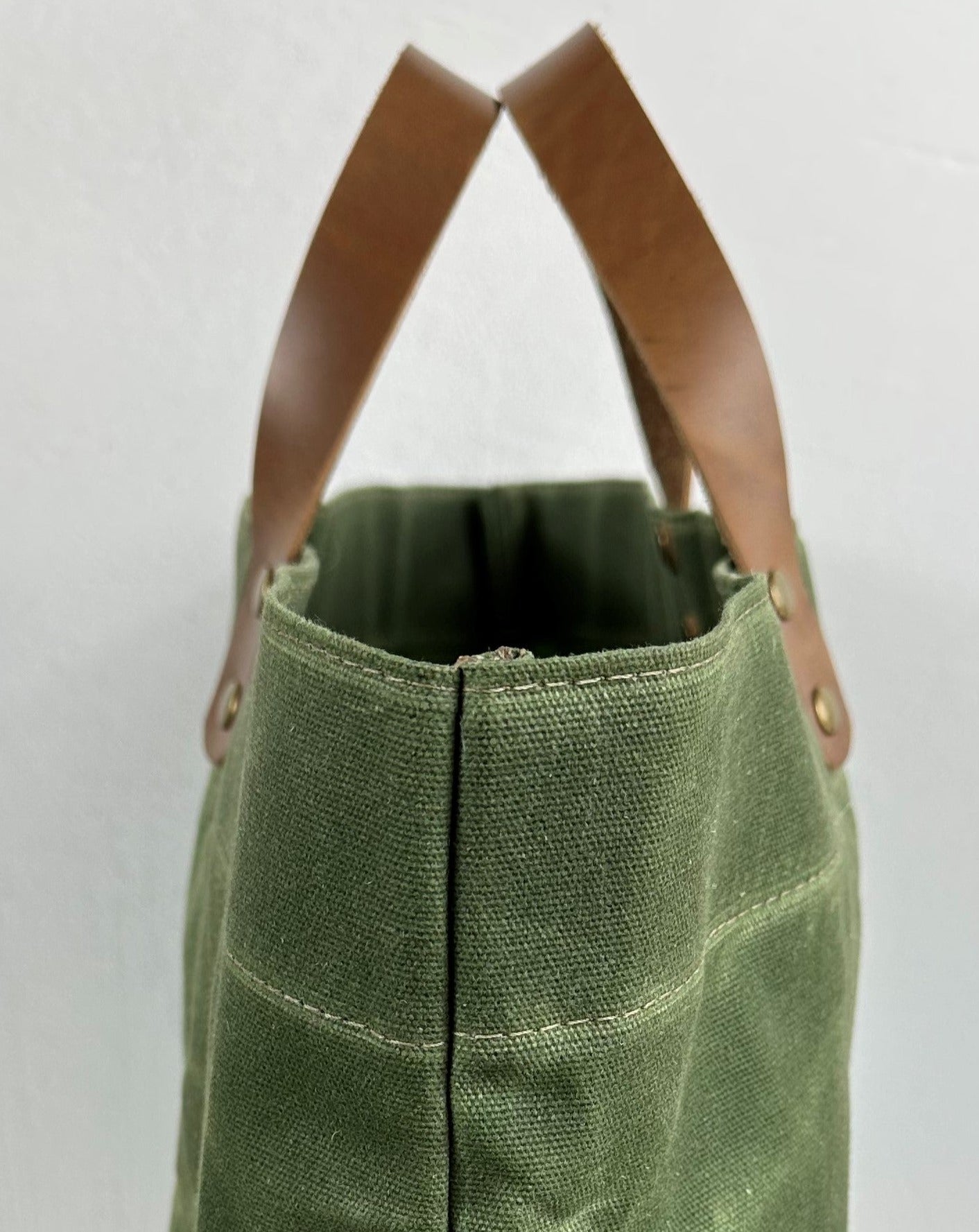 Sage Green Waxed Canvas Wheat Leather with Antique Brass Hardware Chesapeake Market Tote squirescanvascreations