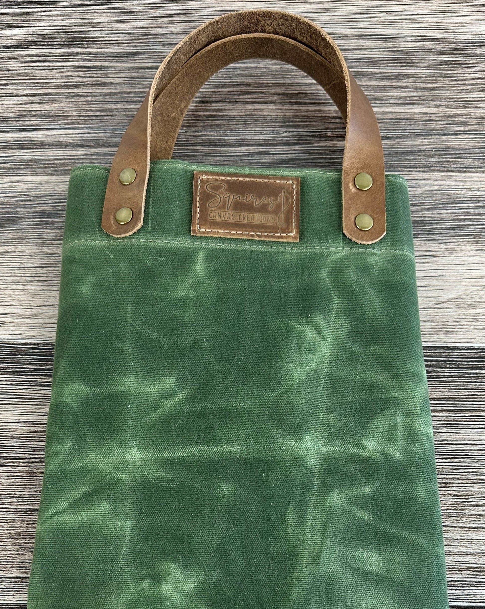 Sage Green Waxed Canvas Wheat Leather with Antique Brass Hardware Chesapeake Market Tote squirescanvascreations