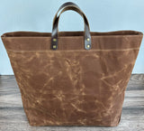 Saddle Waxed Canvas Wheat Leather with Antique Brass Hardware Chesapeake Market Tote squirescanvascreations