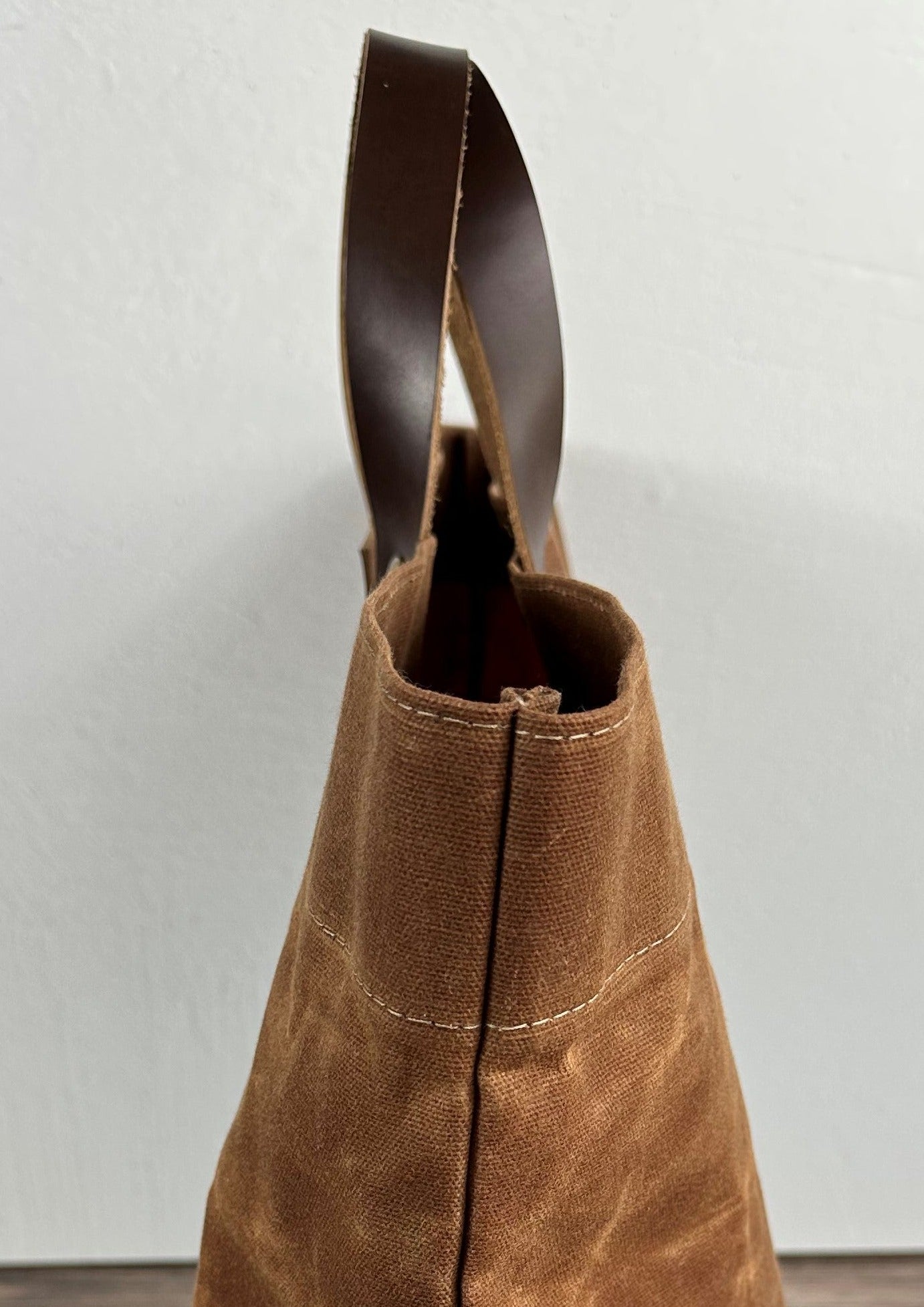 Saddle Waxed Canvas Wheat Leather with Antique Brass Hardware Chesapeake Market Tote squirescanvascreations