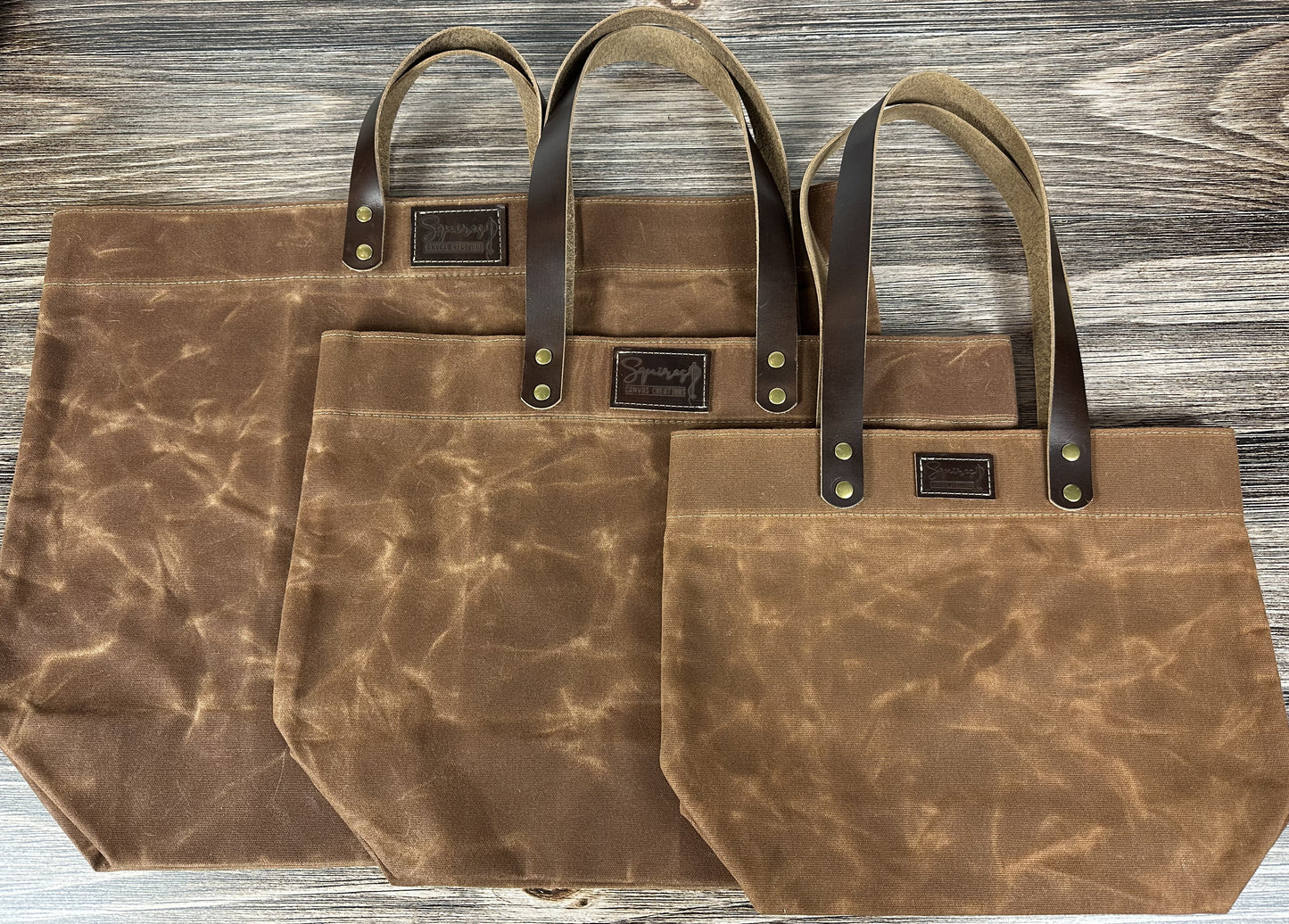 Saddle Waxed Canvas Wheat Leather with Antique Brass Hardware Chesapeake Market Tote squirescanvascreations