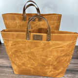Butterscotch Waxed Canvas Wheat Leather with Antique Brass Hardware Chesapeake Market Tote squirescanvascreations