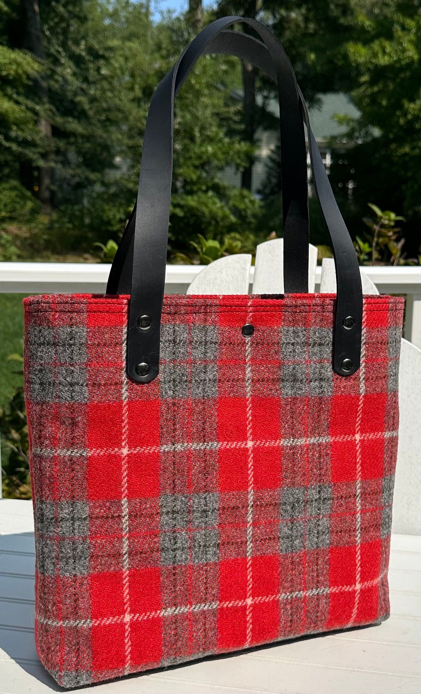 Red with Grey and White Overcheck Harris Tweed® Tote SquiresCanvasCreations