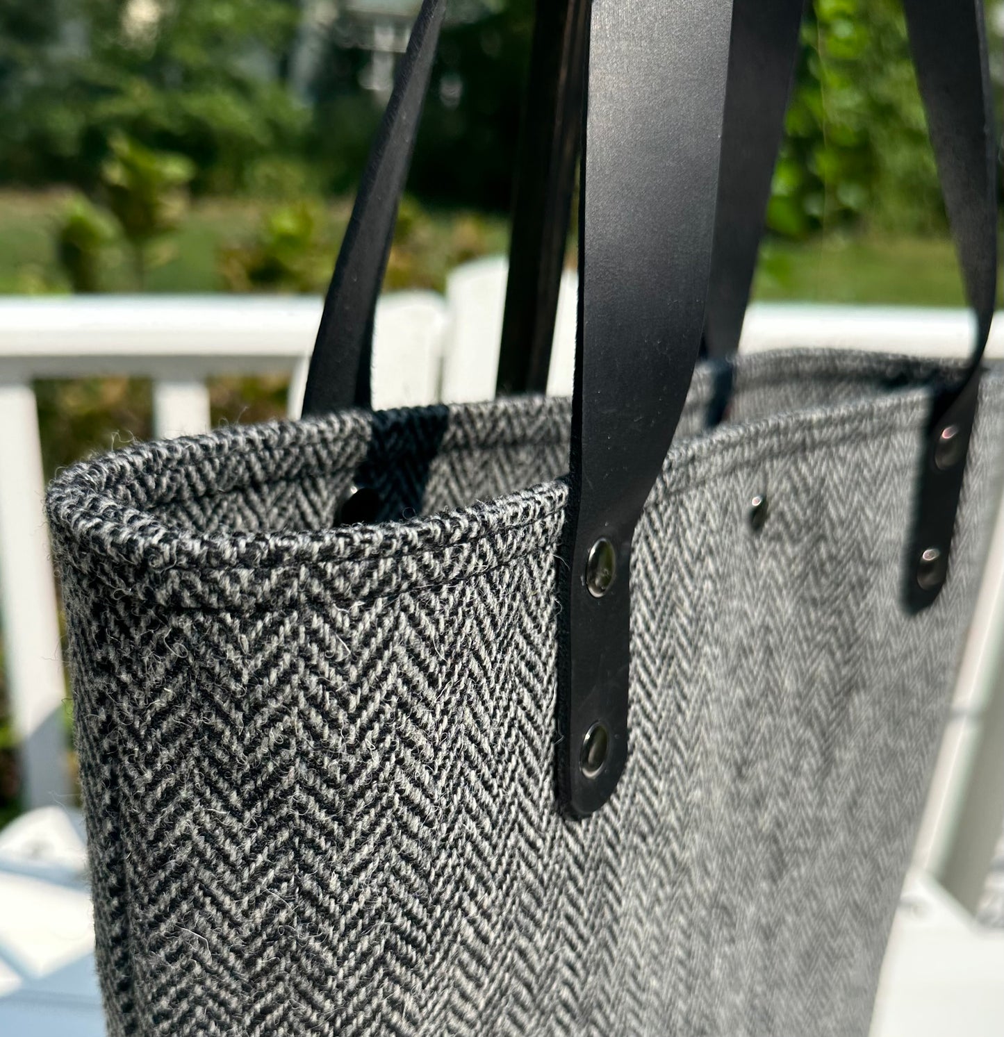 Black and White Houndstooth Harris Tweed® Tote SquiresCanvasCreations